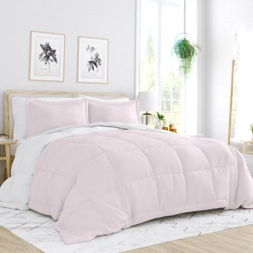 King/Cal King 3-Piece Microfiber Reversible Comforter Set Pink/White