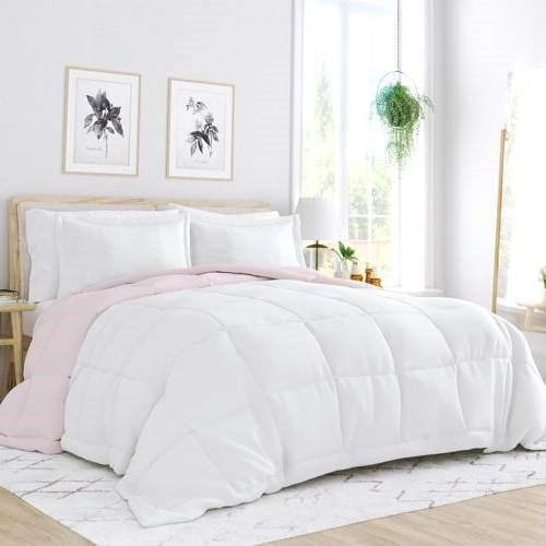 King/Cal King 3-Piece Microfiber Reversible Comforter Set Pink/White