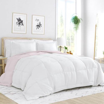 King/Cal King 3-Piece Microfiber Reversible Comforter Set Pink/White