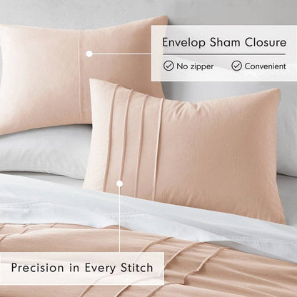 King Size Microfiber Pleated Soft Washed Comforter Set Pink