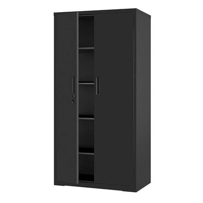 Black Steel Lockable Storage Cabinet w/ 4 Adjustable Shelves