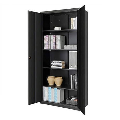 Black Steel Lockable Storage Cabinet w/ 4 Adjustable Shelves