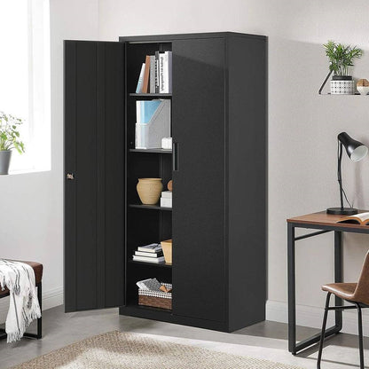 Black Steel Lockable Storage Cabinet w/ 4 Adjustable Shelves