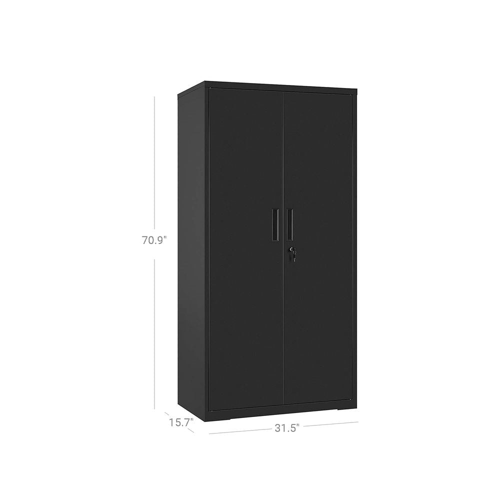 Black Steel Lockable Storage Cabinet w/ 4 Adjustable Shelves