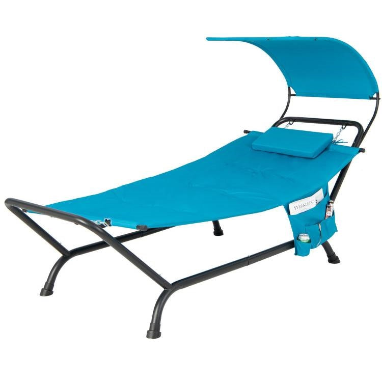 Blue Hammock Style Chaise Lounge Chair with Canopy Storage Bag