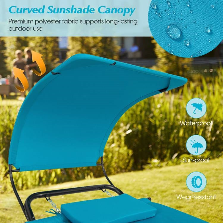 Blue Hammock Style Chaise Lounge Chair with Canopy Storage Bag