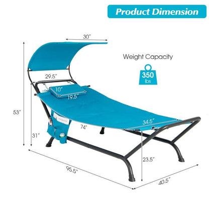 Blue Hammock Style Chaise Lounge Chair with Canopy Storage Bag