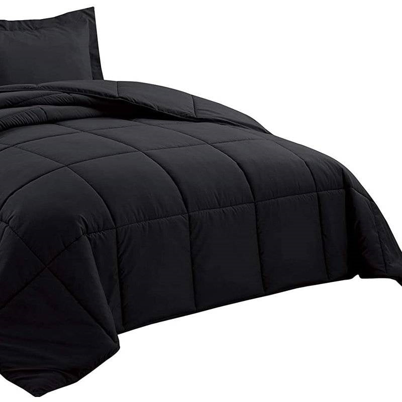 Twin Size Reversible Microfiber Down Alternative Comforter Set in Black