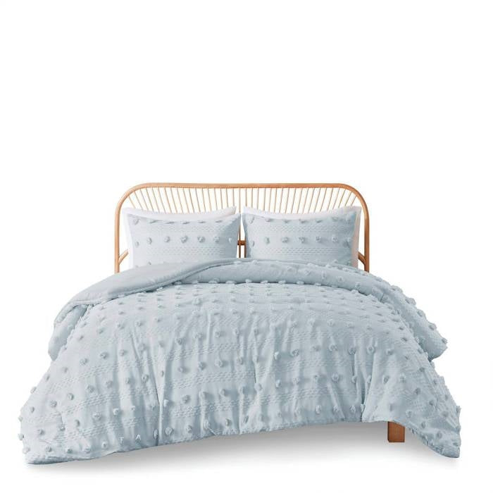 Twin/Twin XL 2 Piece Jacquard Pompom Microfiber Hypoallergenic Comforter Set, Blue