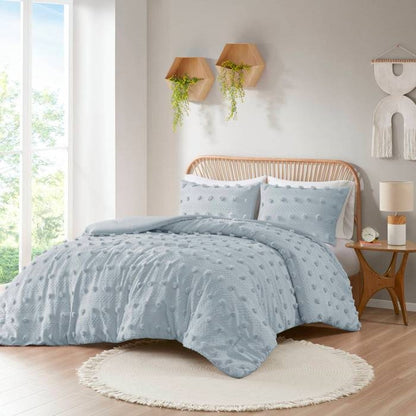 Twin/Twin XL 2 Piece Jacquard Pompom Microfiber Hypoallergenic Comforter Set, Blue