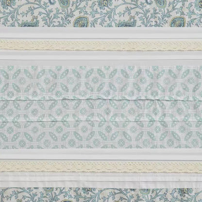 72 x 72-in Cotton Shower Curtain with Teal Blue Grey Cream White Paisley Pattern