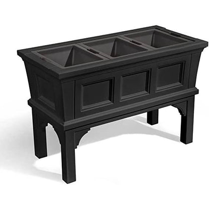 Black Raised Rectangular Plastic Planter Box w/ Removeable Trays