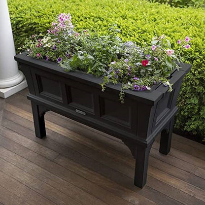 Black Raised Rectangular Plastic Planter Box w/ Removeable Trays