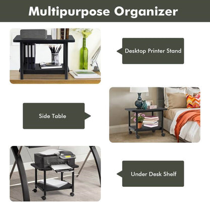Black Multipurpose 2-Tiered Mobile Wheeled Printer Cart Stand