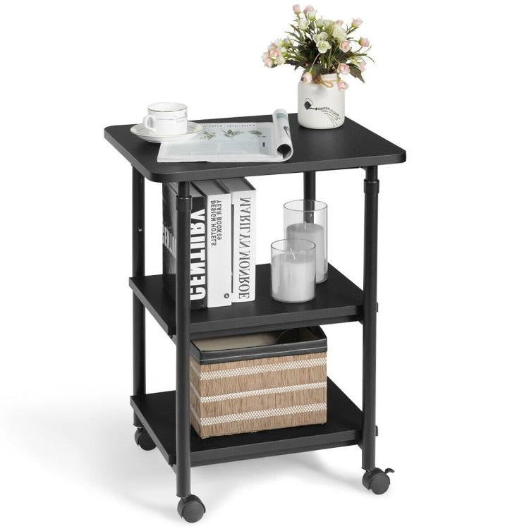 Black Multifunction Adjustable Height 3-tier Printer Stand Work Station