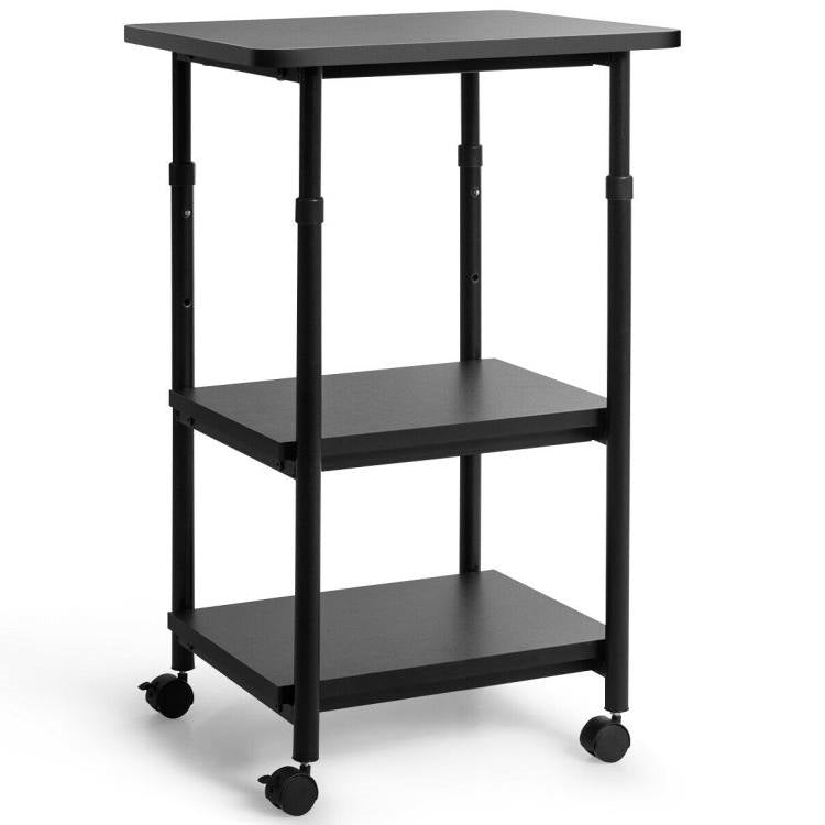 Black Multifunction Adjustable Height 3-tier Printer Stand Work Station