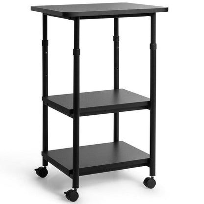 Black Multifunction Adjustable Height 3-tier Printer Stand Work Station