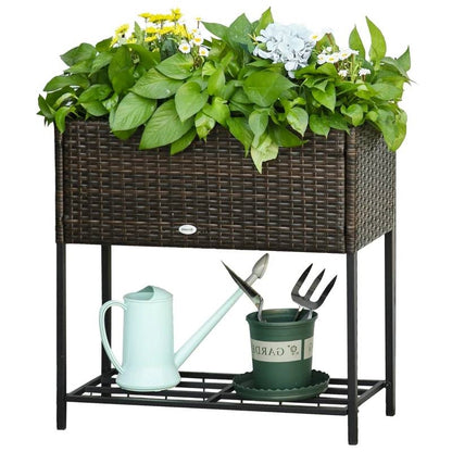 Brown Elevated Modern Rattan Wicker Raised Garden Planter Box