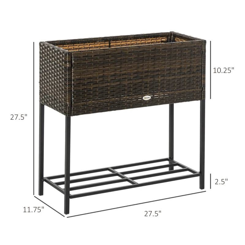 Brown Elevated Modern Rattan Wicker Raised Garden Planter Box