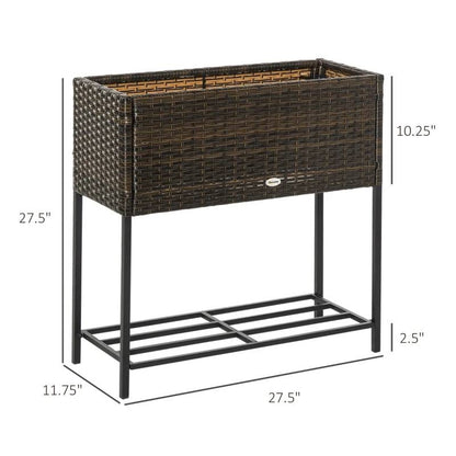 Brown Elevated Modern Rattan Wicker Raised Garden Planter Box