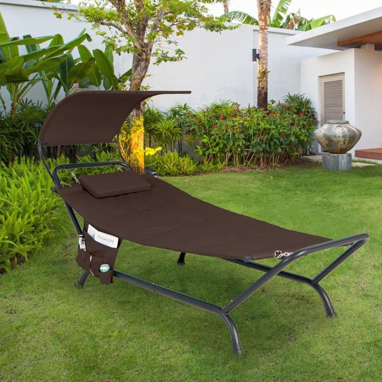 Java Covered Polyester Chaise Canopy Hammock Stand Lounge Chair, Pillow, Storage Bag