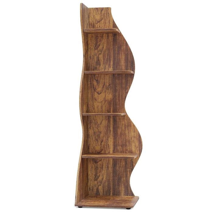 Modern Whimsical 5 Shelf Corner Bookcase Stand Brown Wood Finish