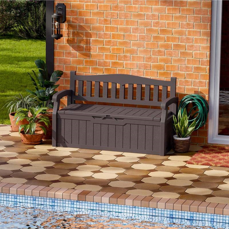 Brown Durable Resin 70 gL Outdoor Storage Bench Patio Deck
