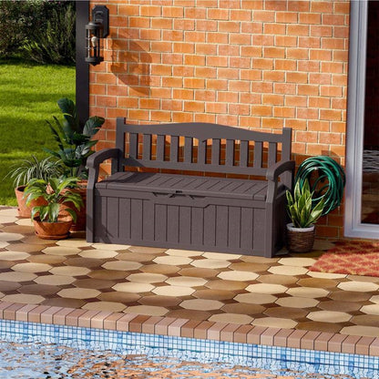 Brown Durable Resin 70 gL Outdoor Storage Bench Patio Deck