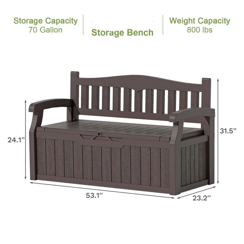 Brown Durable Resin 70 gL Outdoor Storage Bench Patio Deck