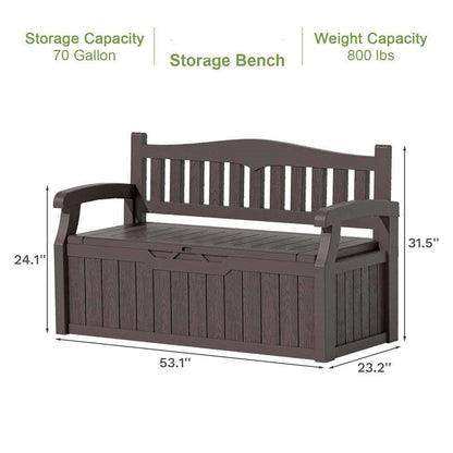 Brown Durable Resin 70 gL Outdoor Storage Bench Patio Deck