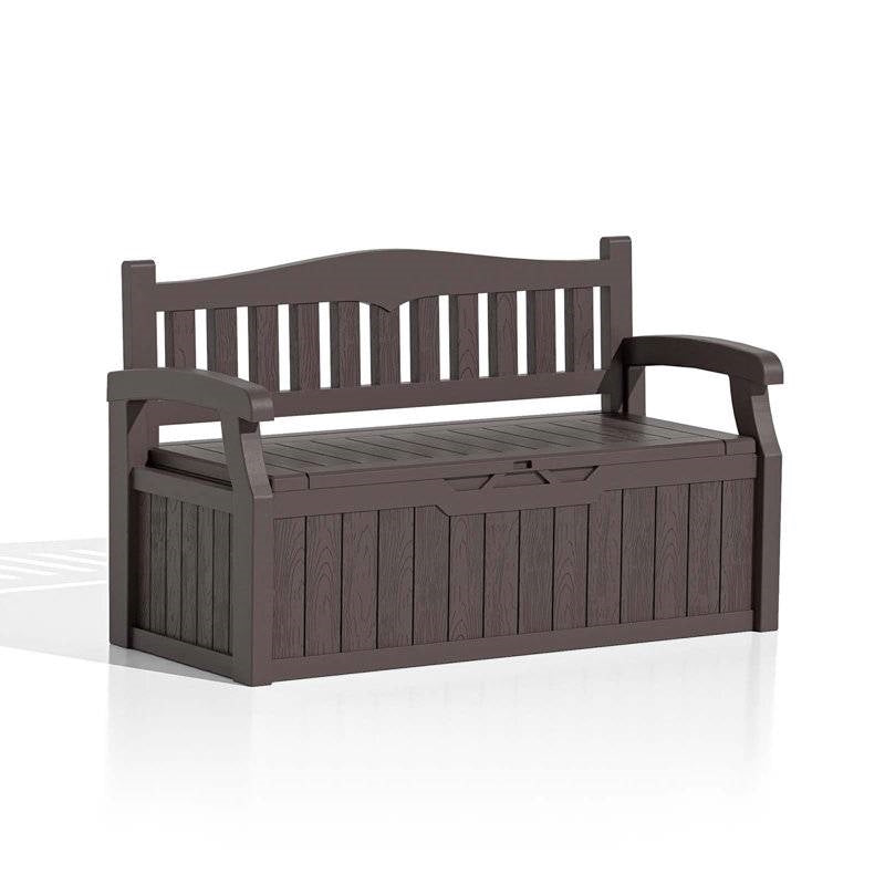 Brown Durable Resin 70 gL Outdoor Storage Bench Patio Deck