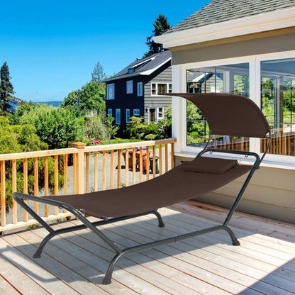 Brown Hammock Style Chaise Lounge Chair with Canopy Storage Bag