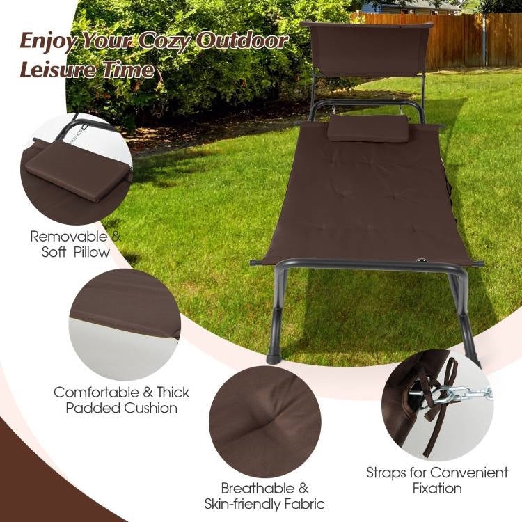 Brown Hammock Style Chaise Lounge Chair with Canopy Storage Bag