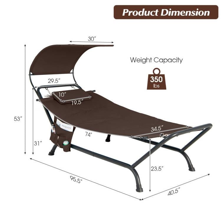 Brown Hammock Style Chaise Lounge Chair with Canopy Storage Bag