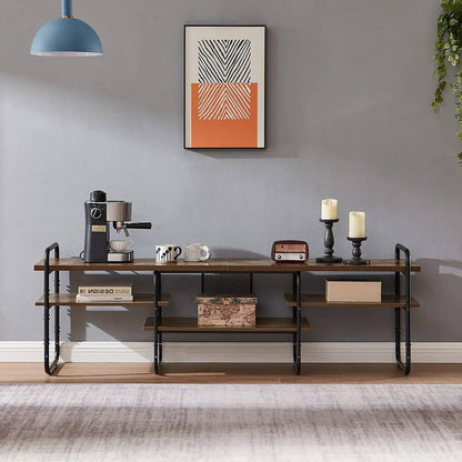 Industrial Modern Metal Wood Entertainment Center TV Stand for TV up to 75-inch