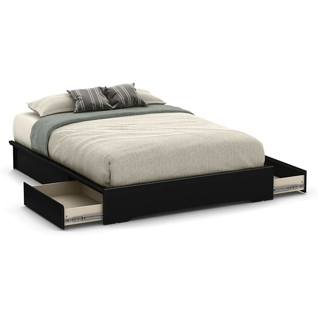 Queen Platform Bed Frame with 2 Storage Drawers in Black