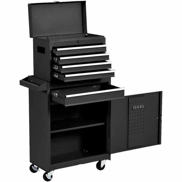 Black Heavy Duty Steel Lockable Rolling Garage Tool Chest Storage Box