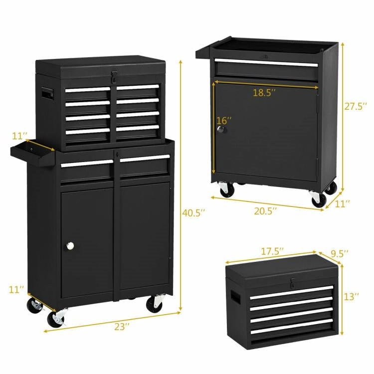 Black Heavy Duty Steel Lockable Rolling Garage Tool Chest Storage Box