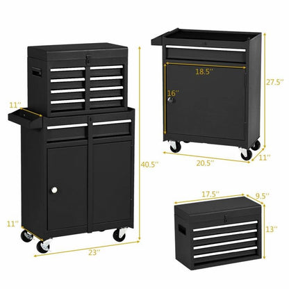 Black Heavy Duty Steel Lockable Rolling Garage Tool Chest Storage Box