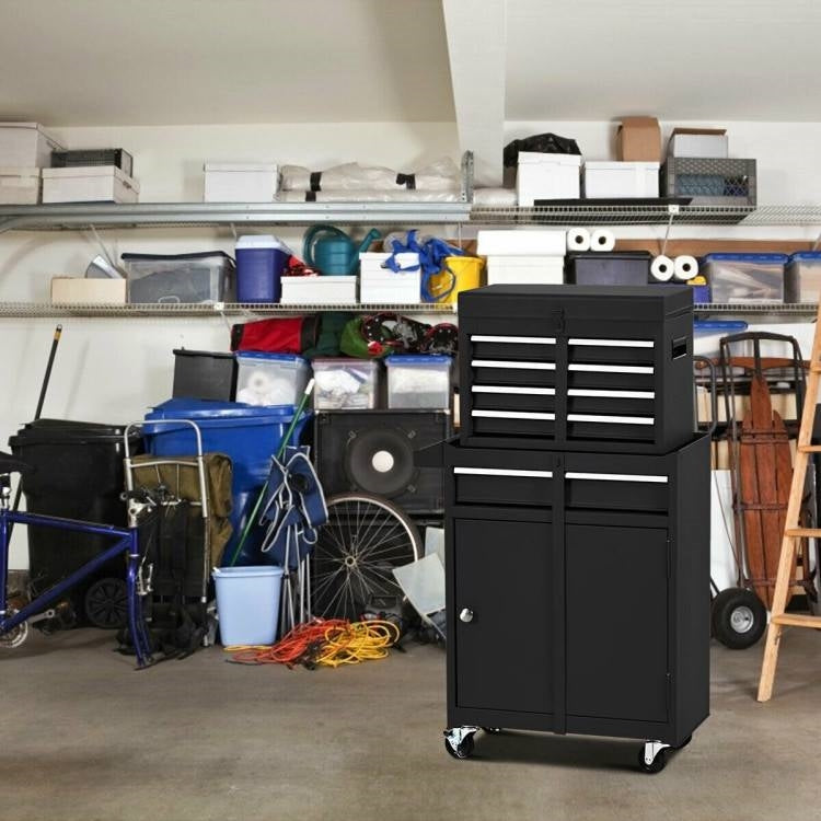 Black Heavy Duty Steel Lockable Rolling Garage Tool Chest Storage Box