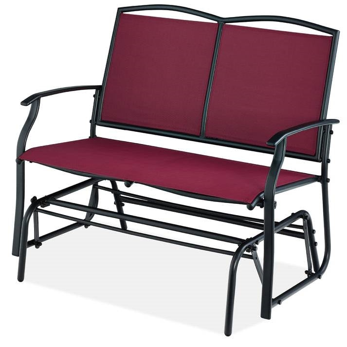 2 Seater Mesh Patio Loveseat Swing Glider Rocker with Armrests in Burgundy