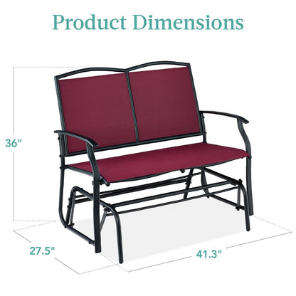 2 Seater Mesh Patio Loveseat Swing Glider Rocker with Armrests in Burgundy