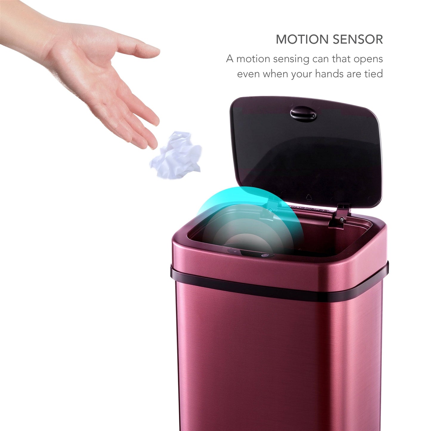 Small 3-Gallon Motion Sensor Touchless Stainless Steel Trash Can Burgundy