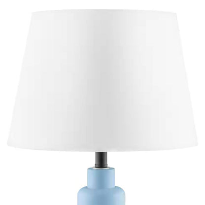Small Blue Desk Light Table Lamp with White Fabric Shade for Bedside Nightstand