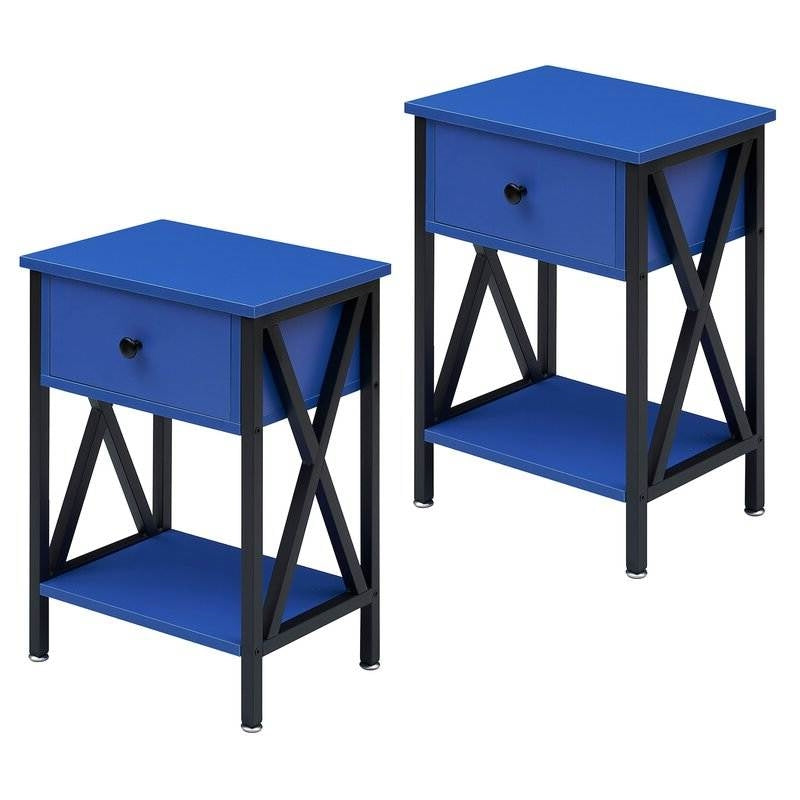Rustic 1 Drawer Blue Nightstand - Set of 2