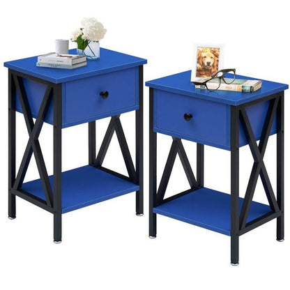 Rustic 1 Drawer Blue Nightstand - Set of 2