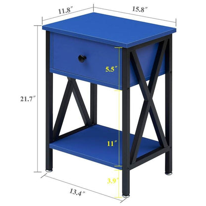 Rustic 1 Drawer Blue Nightstand - Set of 2