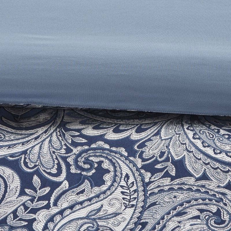 California King 12-piece Reversible Comforter Set in Navy Blue and White