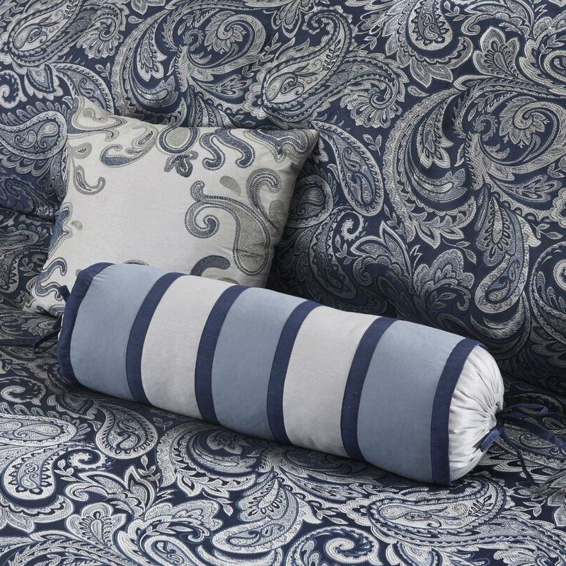 California King 12-piece Reversible Comforter Set in Navy Blue and White