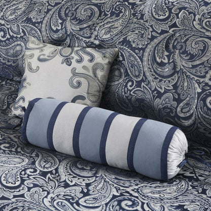 California King 12-piece Reversible Comforter Set in Navy Blue and White